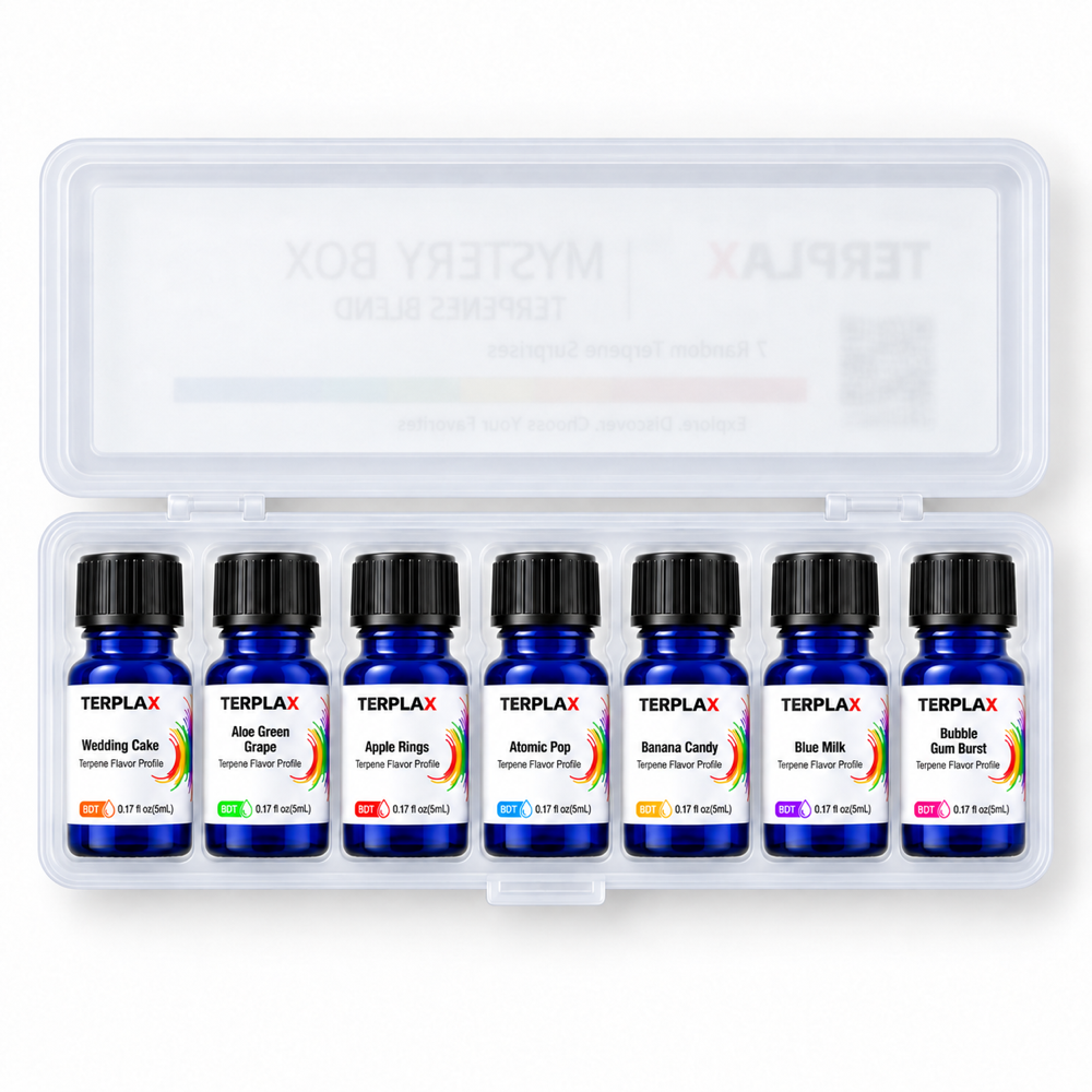 TERPLAX BDT sample pack with seven 5 mL bottles; profiles shown are examples.